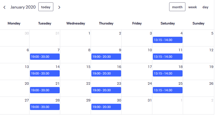 Class timetable January 2020